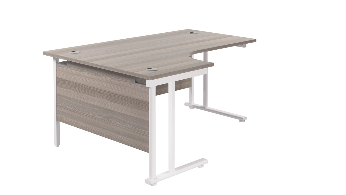 Twin Upright Left Hand Radial Desk | 1800X1200 | Grey Oak/White