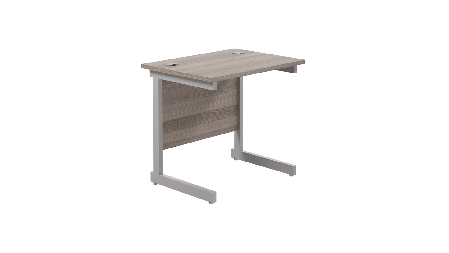 Single Upright Rectangular Desk: 600mm Deep | 800X600 | Grey Oak/Silver