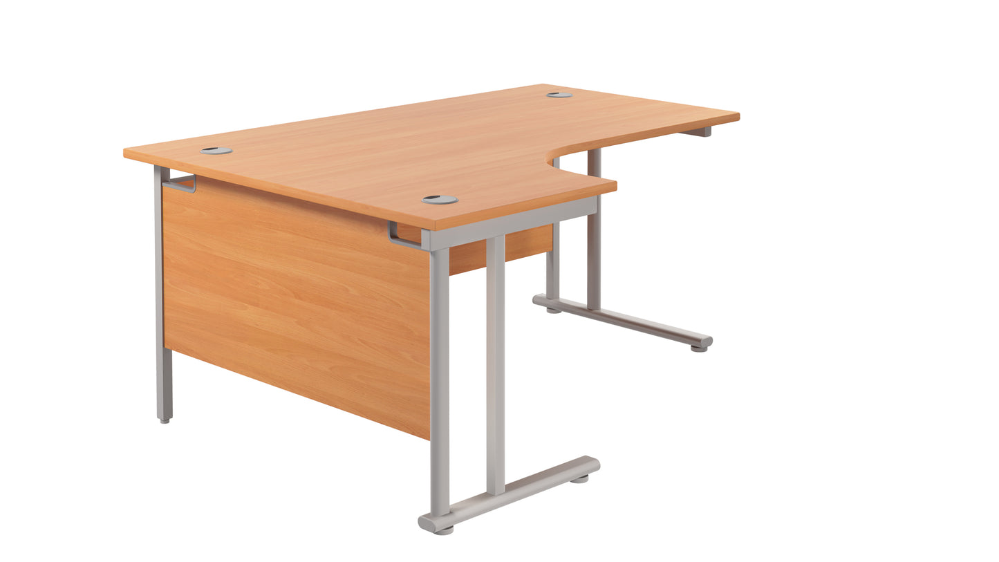 Twin Upright Left Hand Radial Desk | 1600X1200 | Beech/Silver