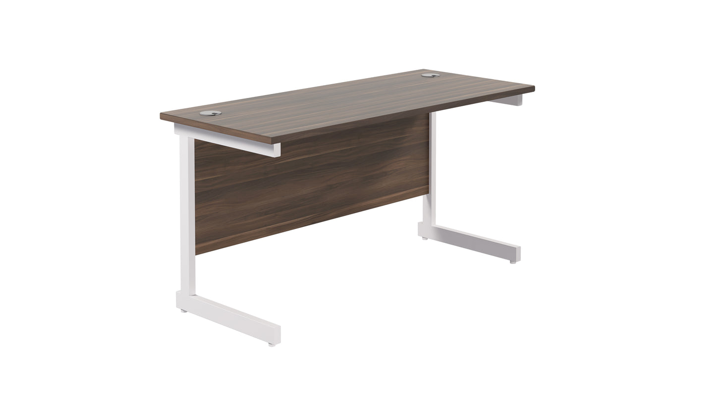 Single Upright Rectangular Desk: 600mm Deep | 1400X600 | Dark Walnut/White