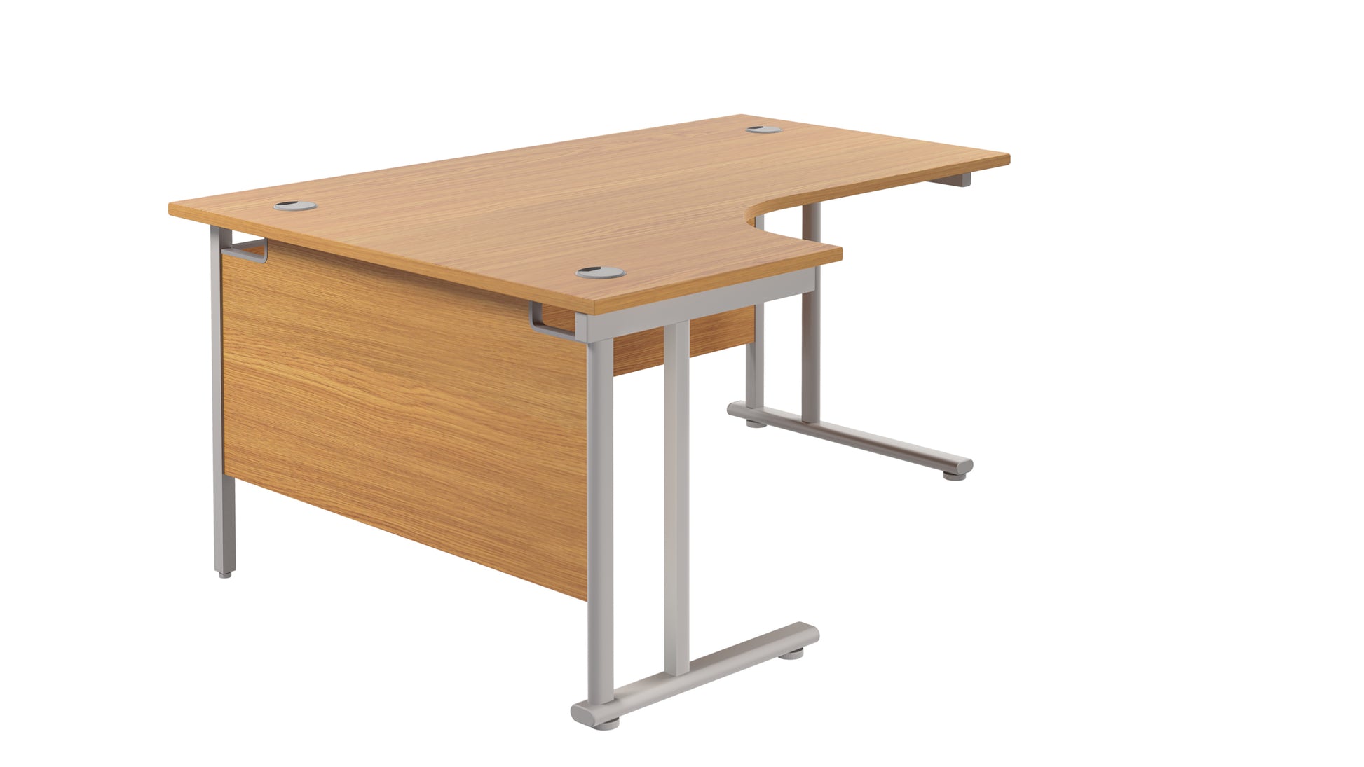 Twin Upright Left Hand Radial Desk | 1600X1200 | Nova Oak/Silver