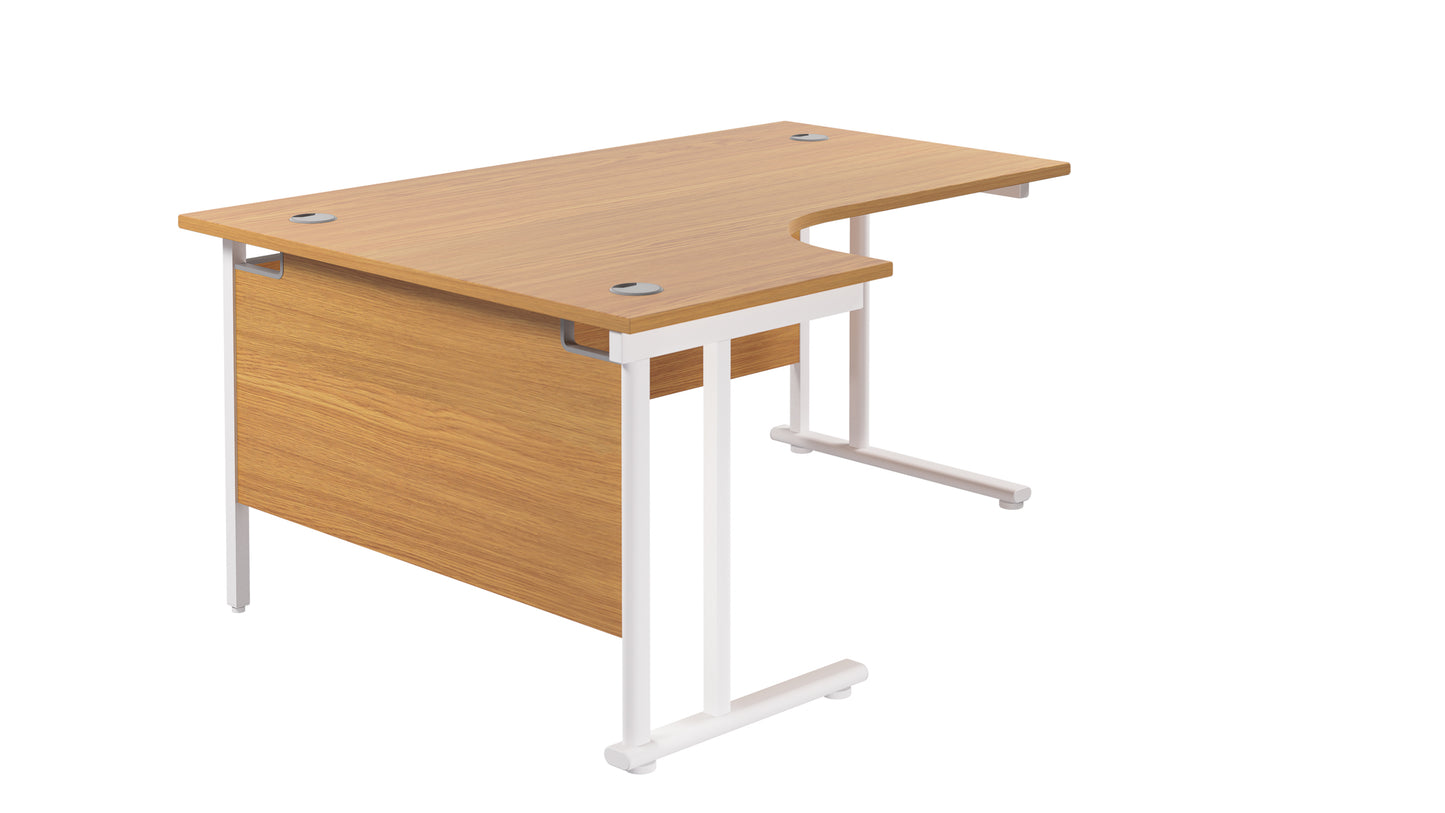 Twin Upright Left Hand Radial Desk | 1600X1200 | Nova Oak/White