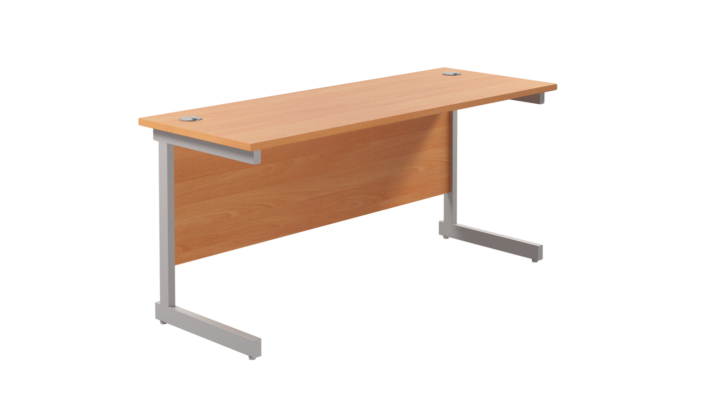 Single Upright Rectangular Desk: 600mm Deep | 1600X600 | Beech/Silver