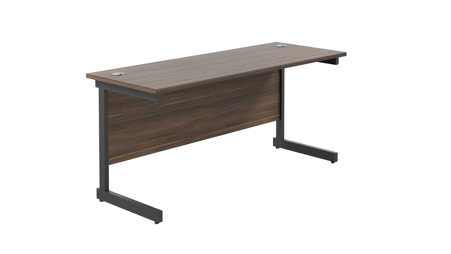 Single Upright Rectangular Desk: 600mm Deep | 1600X600 | Dark Walnut/Black