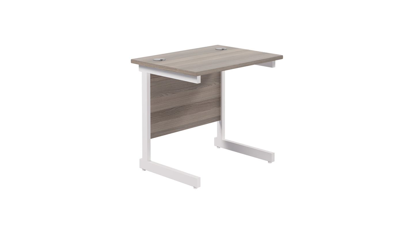 Single Upright Rectangular Desk: 600mm Deep | 800X600 | Grey Oak/White