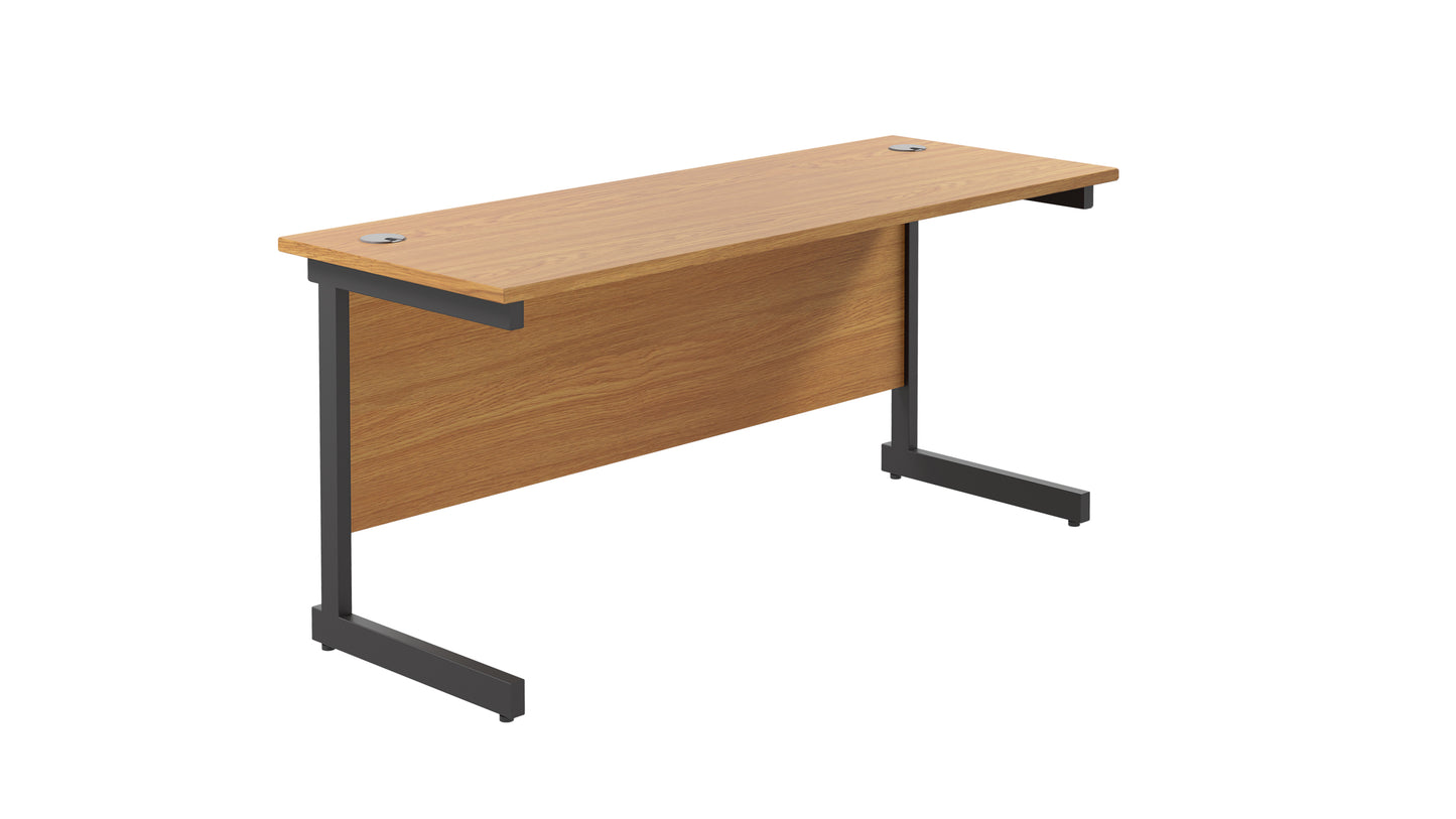 Single Upright Rectangular Desk: 600mm Deep | 1600X600 | Nova Oak/Black