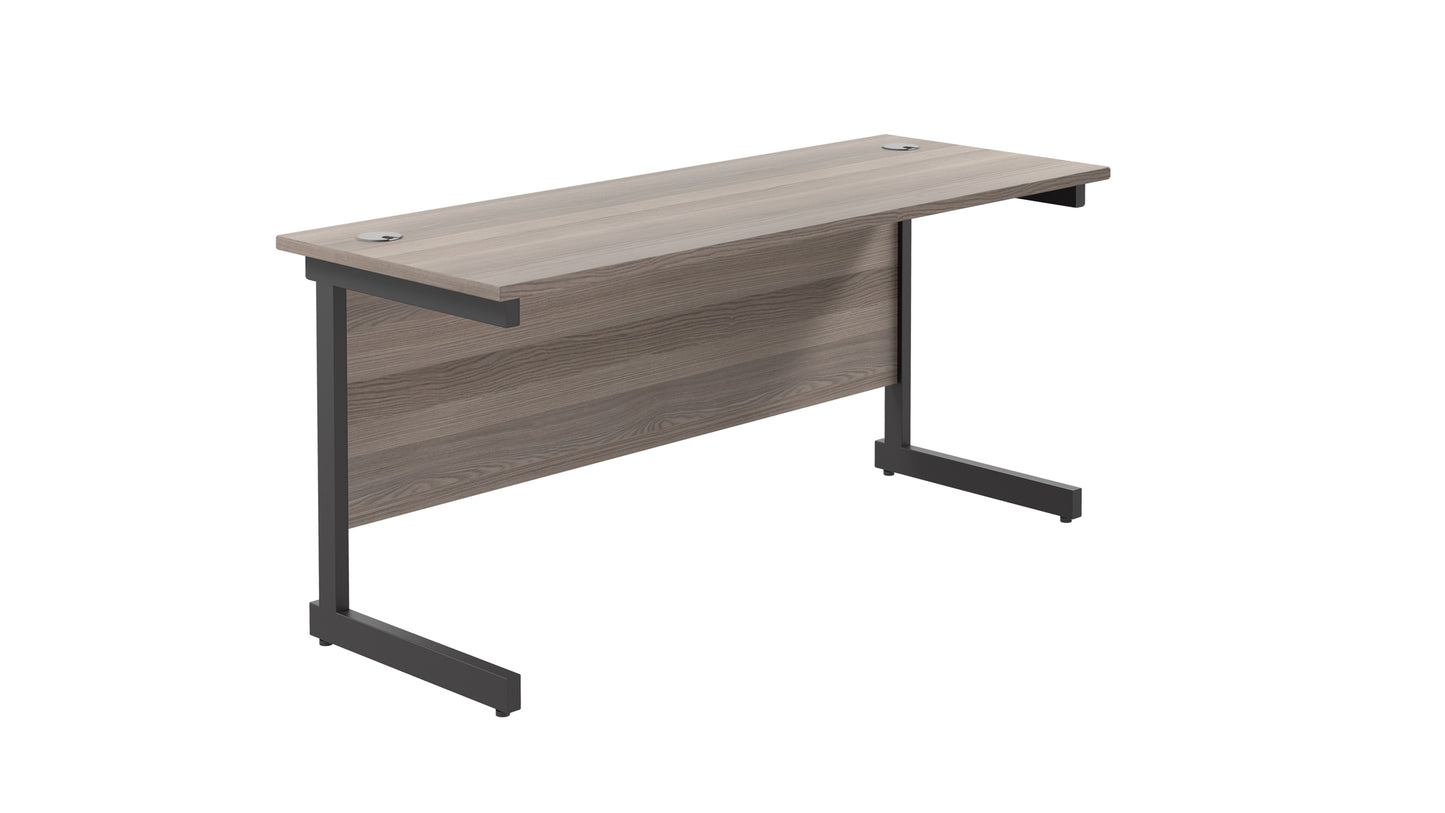 Single Upright Rectangular Desk: 600mm Deep | 1800X600 | Grey Oak/Black