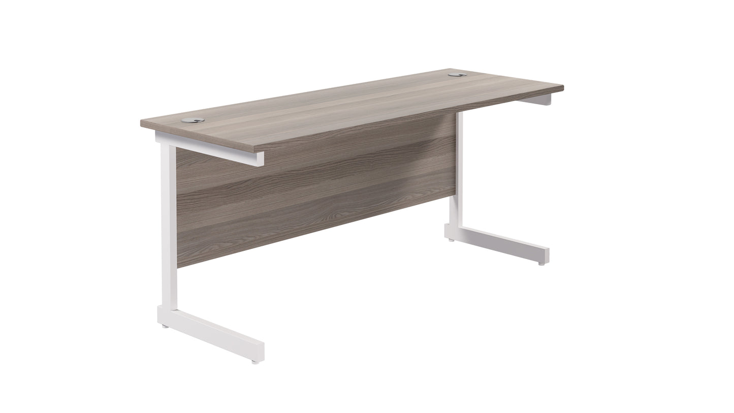 Single Upright Rectangular Desk: 600mm Deep | 1800X600 | Grey Oak/White