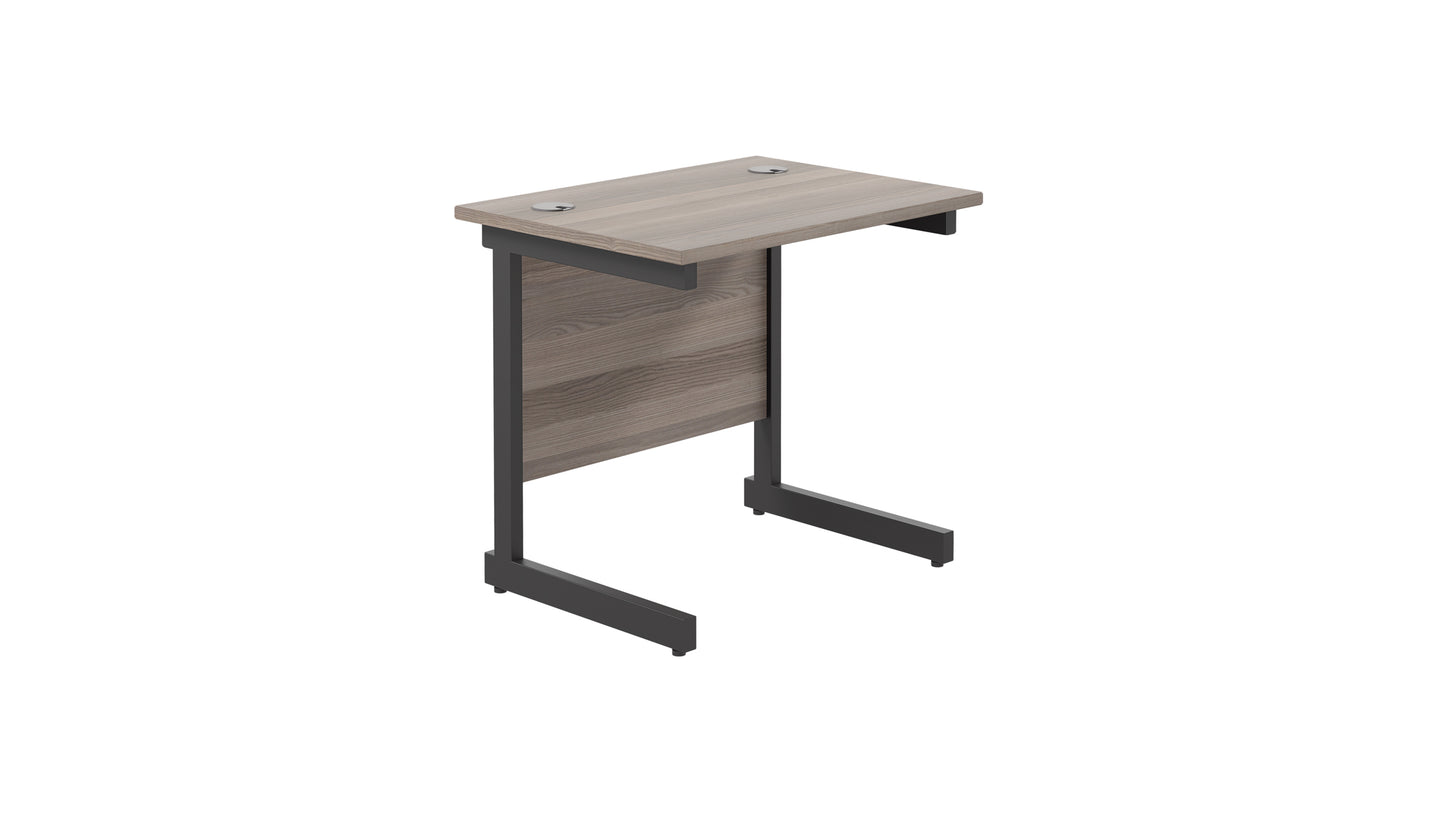 Single Upright Rectangular Desk: 600mm Deep | 800X600 | Grey Oak/Black