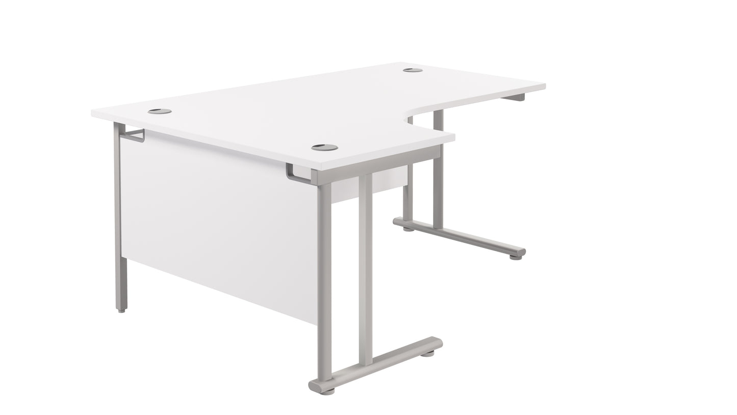 Twin Upright Left Hand Radial Desk | 1800X1200 | White/Silver