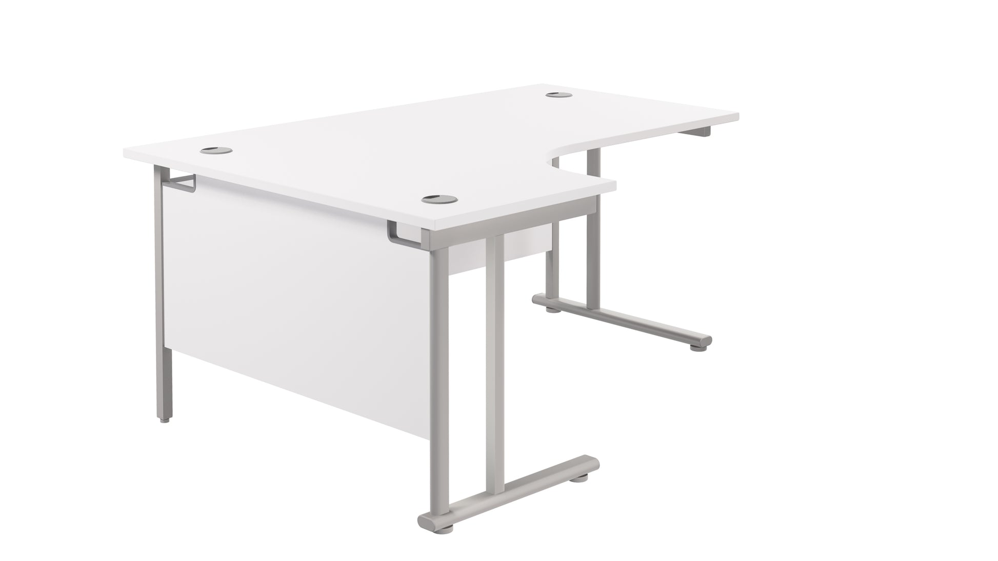 Twin Upright Left Hand Radial Desk | 1800X1200 | White/Silver