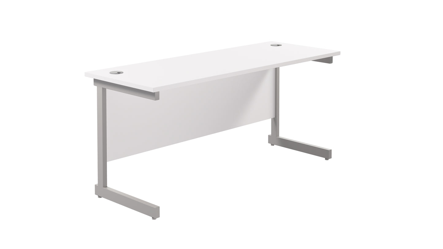 Single Upright Rectangular Desk: 600mm Deep | 1600X600 | White/Silver