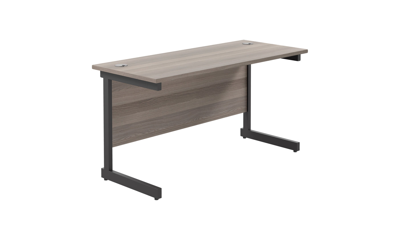 Single Upright Rectangular Desk: 600mm Deep | 1400X600 | Grey Oak/Black