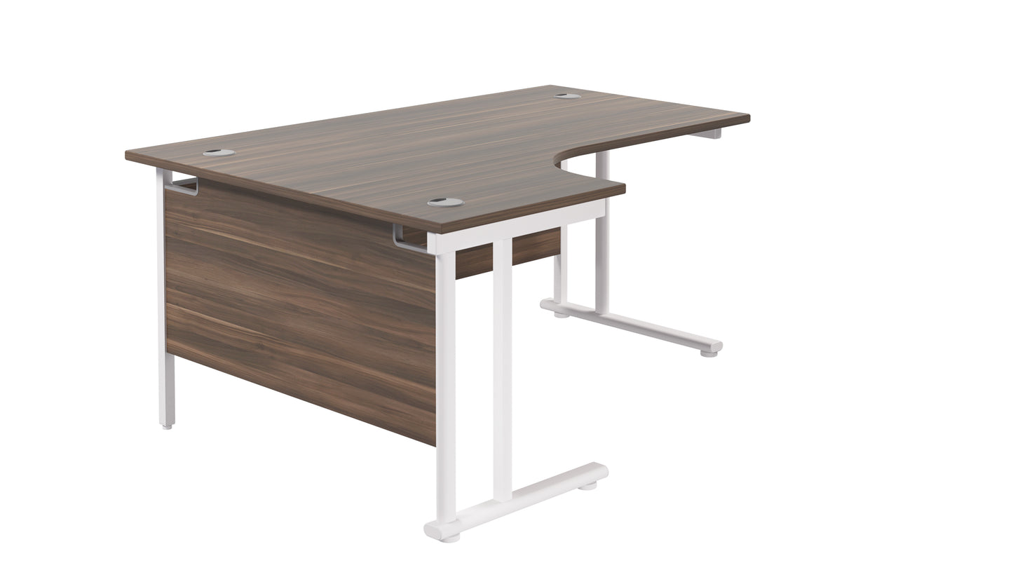 Twin Upright Left Hand Radial Desk | 1800X1200 | Dark Walnut/White