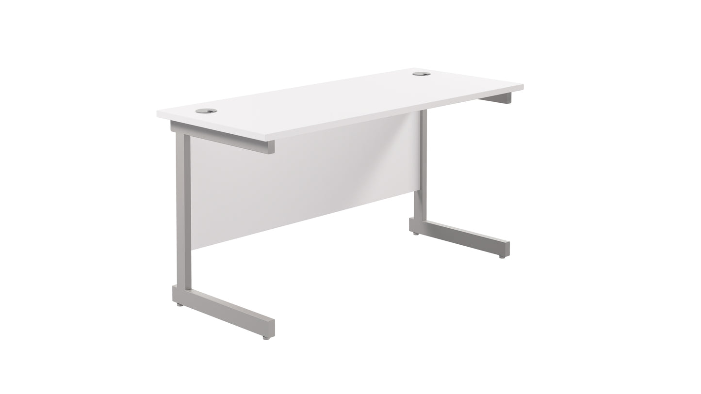 Single Upright Rectangular Desk: 600mm Deep | 1200X600 | White/Silver