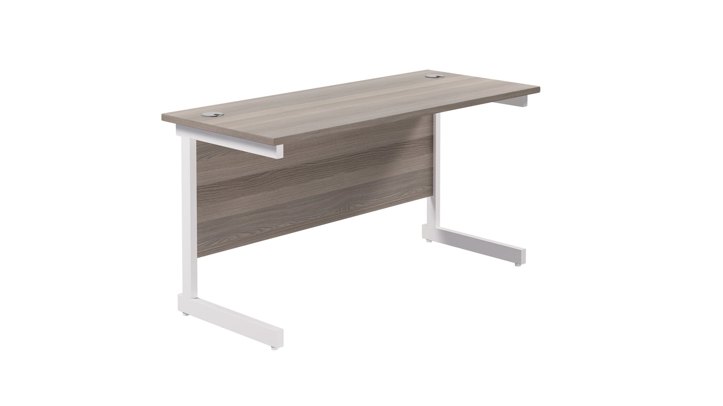 Single Upright Rectangular Desk: 600mm Deep | 1400X600 | Grey Oak/White