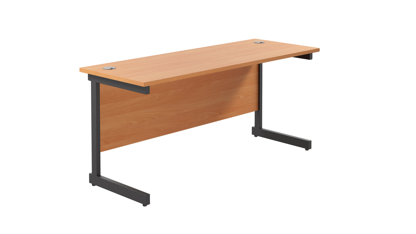 Single Upright Rectangular Desk: 600mm Deep | 1600X600 | Beech/Black