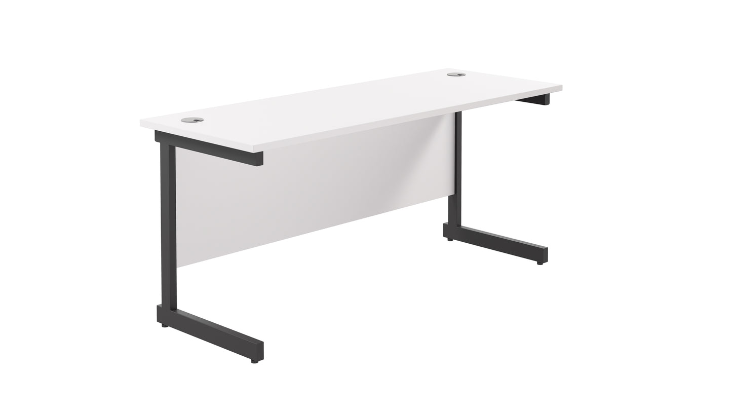 Single Upright Rectangular Desk: 600mm Deep | 1600X600 | White/Black