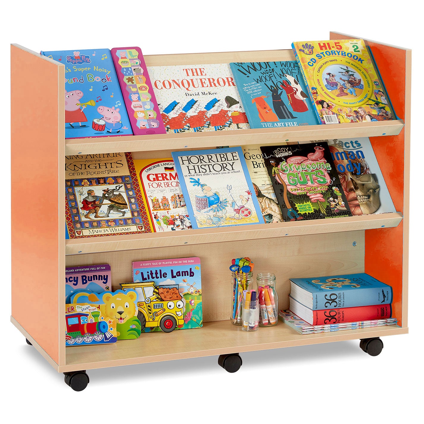 Monarch Mobile Library Unit with 1 Straight Shelf & 2 Angled Shelves