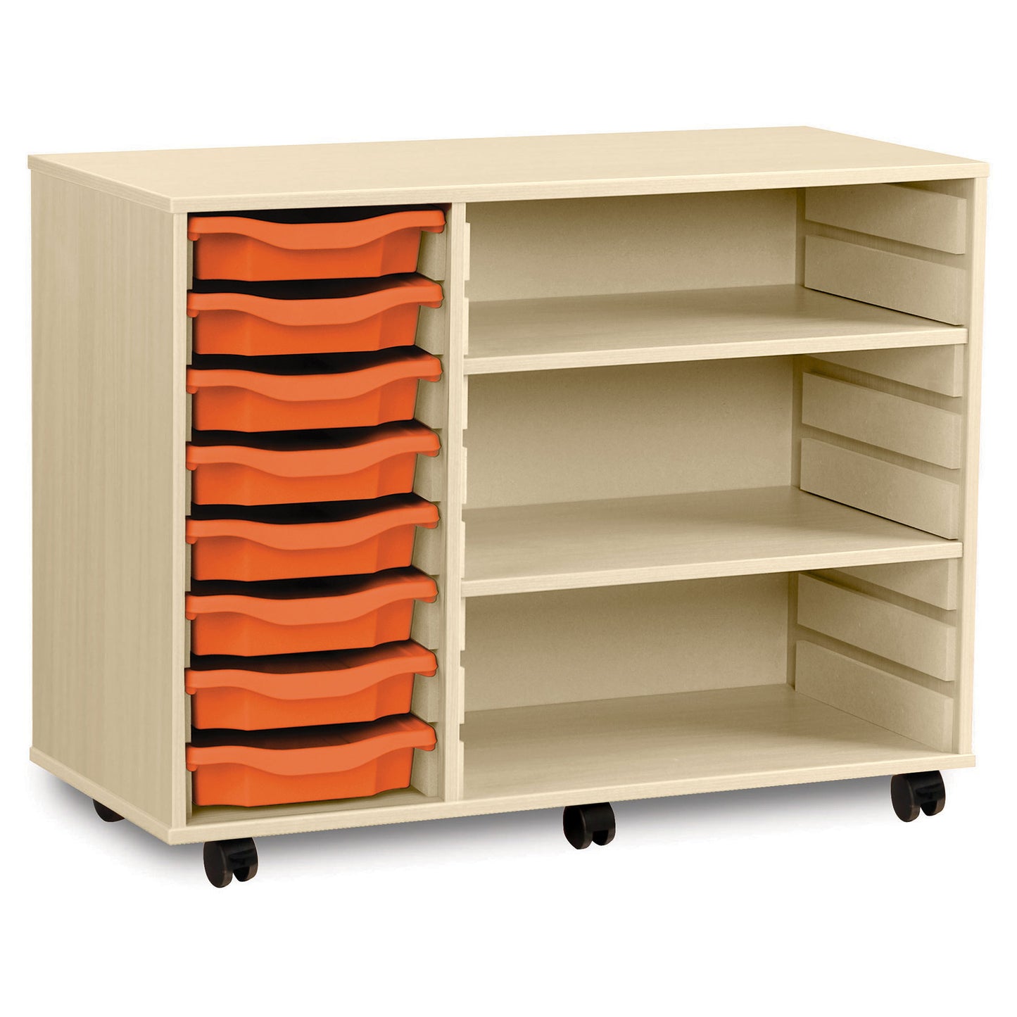 Monarch Mobile School Shallow Tray Unit 8 Single Trays with Shelf Compartment