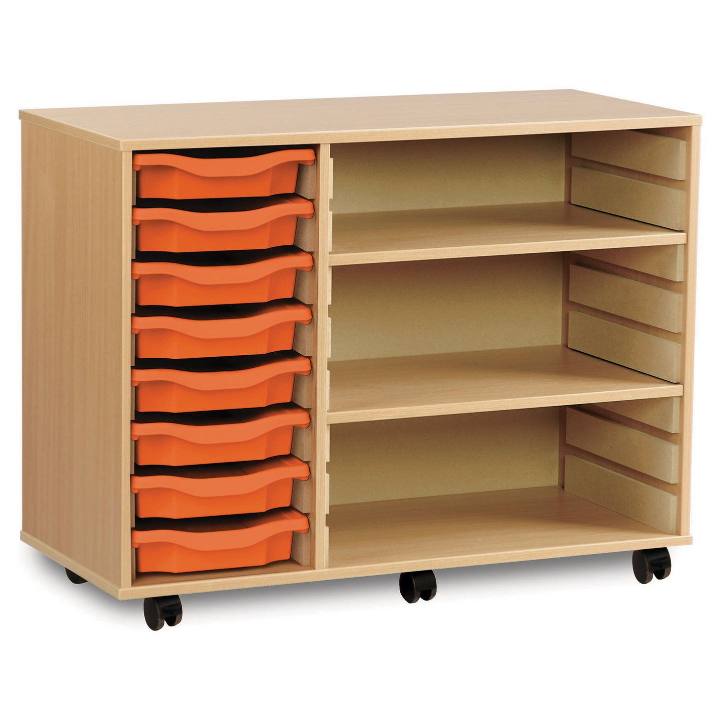 Monarch Mobile School Shallow Tray Unit 8 Single Trays with Shelf Compartment