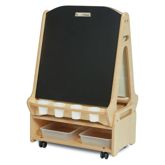 Millhouse Early Years Double-sided 2 Station Chalk/Whiteboard Easel with Low Storage Trolley