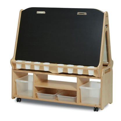 Millhouse Early Years Double-sided 4 Station Chalk/Whiteboard Easel with Tall Easel Storage Trolley