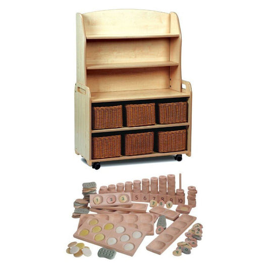 Millhouse Early Years Welsh Dresser Display Storage with 6 baskets and PT1145 Indoor Maths Kit