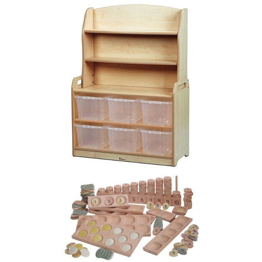 Millhouse Early Years Welsh Dresser Display Storage with 6 clear tubs and PT1145 Indoor Maths Kit