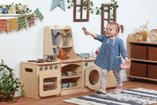 Millhouse Early Years Natural Kitchen Set of 4 - Cooker, Sink, Washer, Storage Dresser (H400mm)