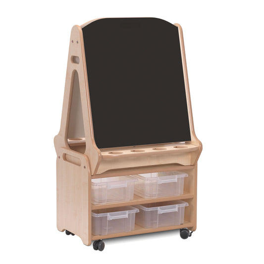 Millhouse Early Years Double-sided 2 Station Chalk/Whiteboard Easel with Tall Storage Trolley