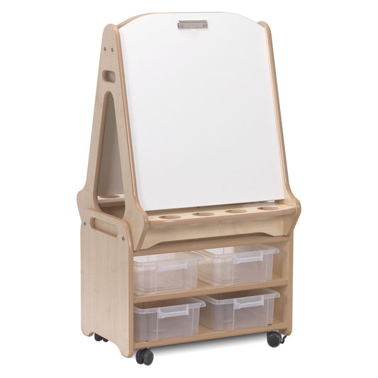 Millhouse Early Years Double-sided 2 Station Whiteboard Easel with Tall Storage Trolley