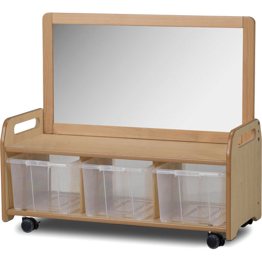 Millhouse Early Years Mobile Mirror Storage Unit with 3 Clear Tubs