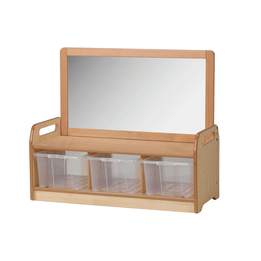 Millhouse Early Years Low Mirror Storage Unit with 3 Clear Tubs