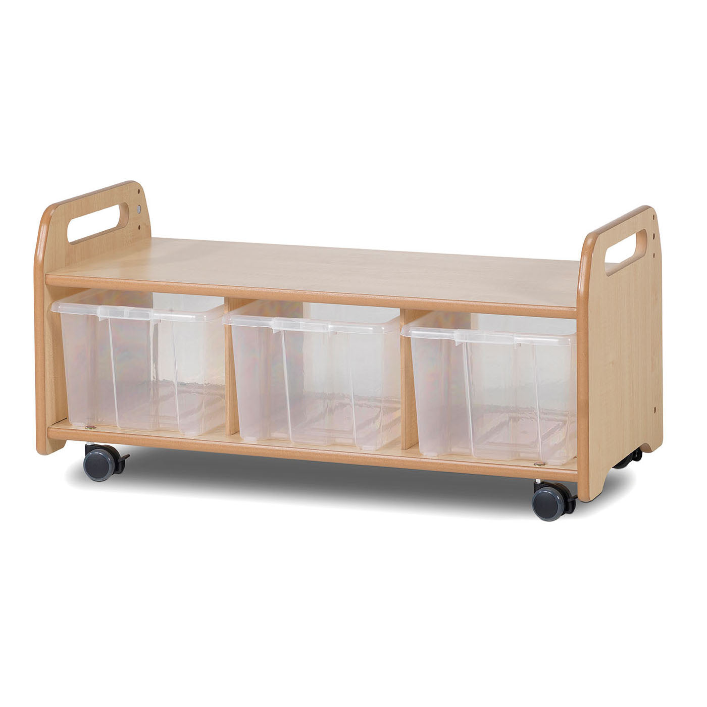 Millhouse Early Years Mobile Low Level Unit with 3 Clear Tubs