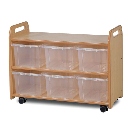 Millhouse Early Years Mobile Shelf Unit with Display/Mirror Back and 6 Clear Tubs