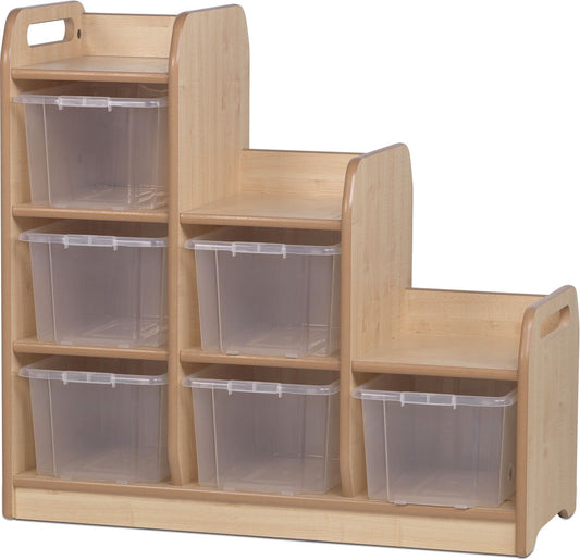 Millhouse Early Years Stepped Storage Left Hand with Clear Tubs