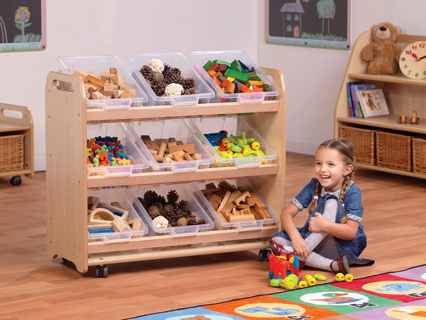 Millhouse Early Years Tilt Tote Storage with 9 Clear Tubs