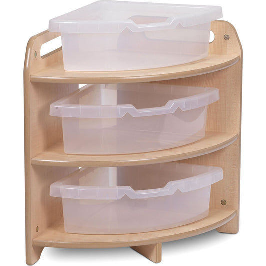 Millhouse Early Years Tall 90 degree Corner Unit with 3 Clear Tubs