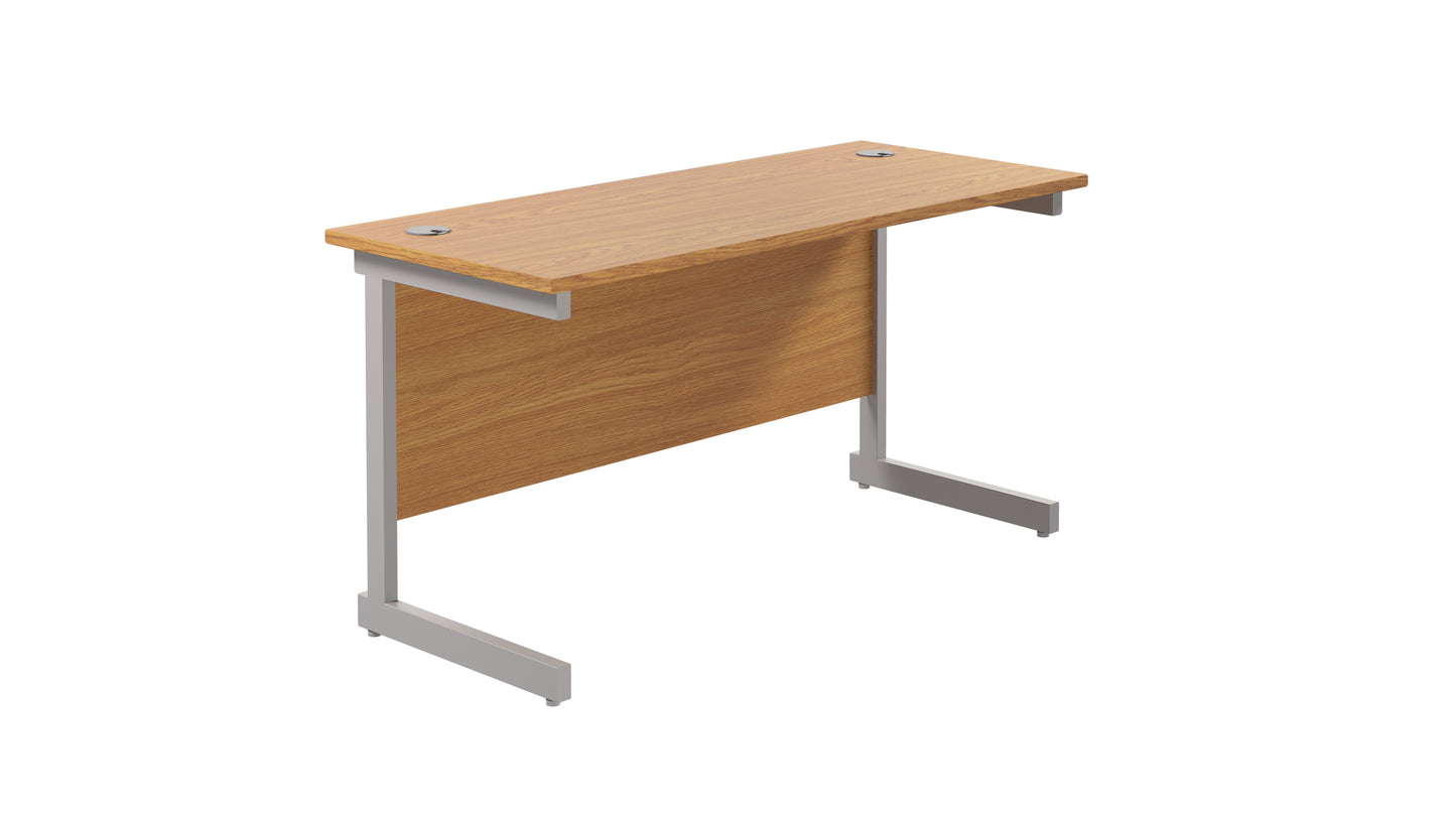 Single Upright Rectangular Desk: 600mm Deep | 1400X600 | Nova Oak/Silver