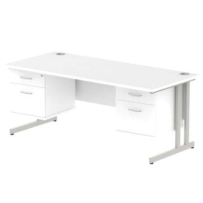 Impulse Cantilever Straight Desk Silver Frame With Fixed Pedestal