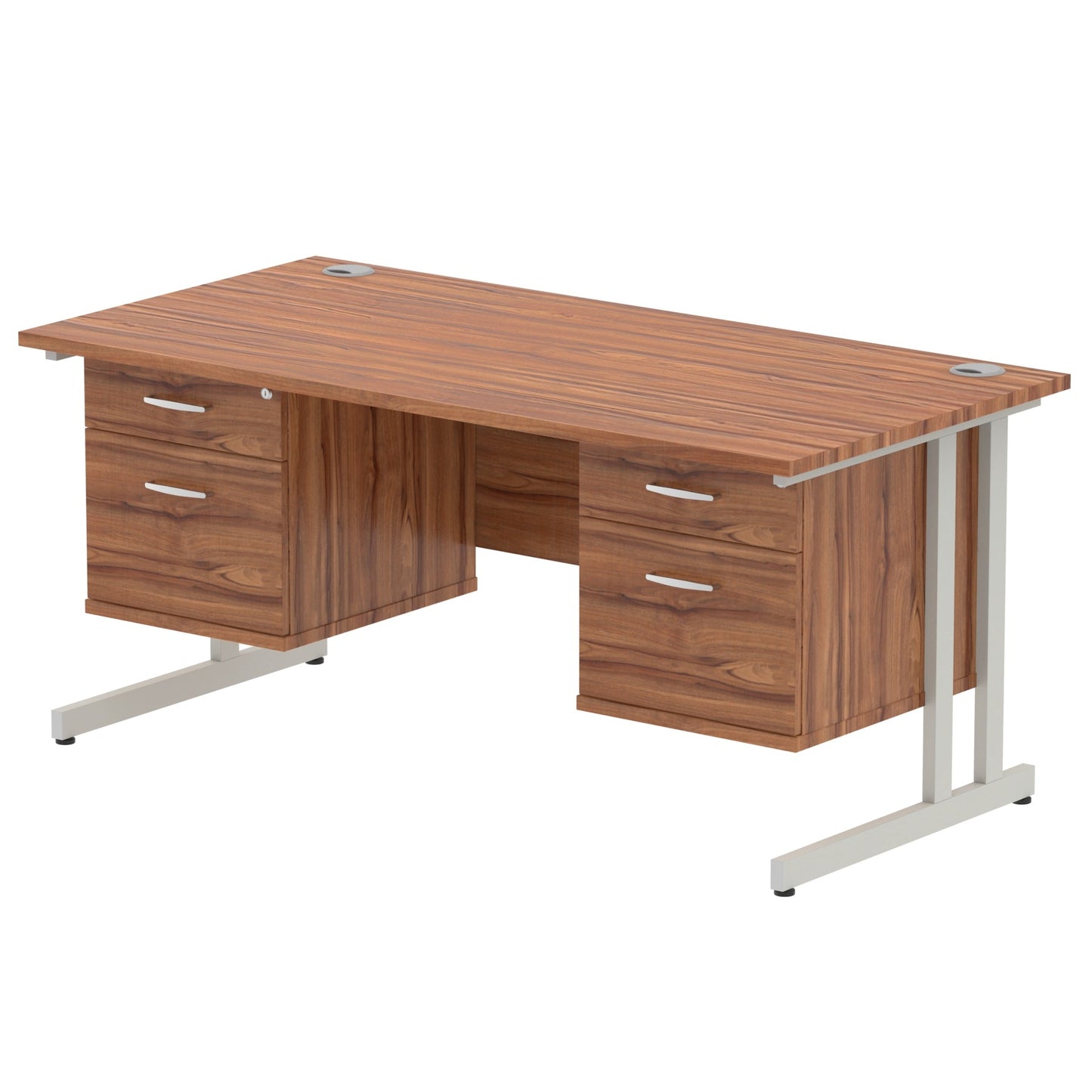 Impulse Cantilever Straight Desk Silver Frame With Fixed Pedestal