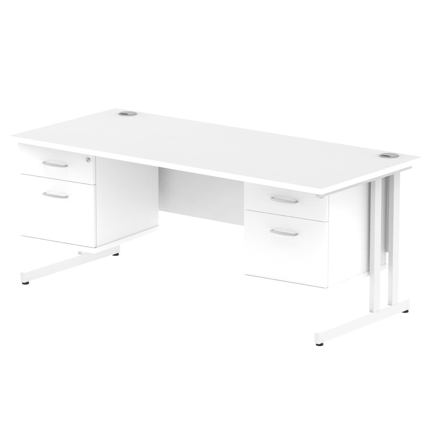 Impulse Cantilever Straight Desk White Frame With Fixed Pedestal