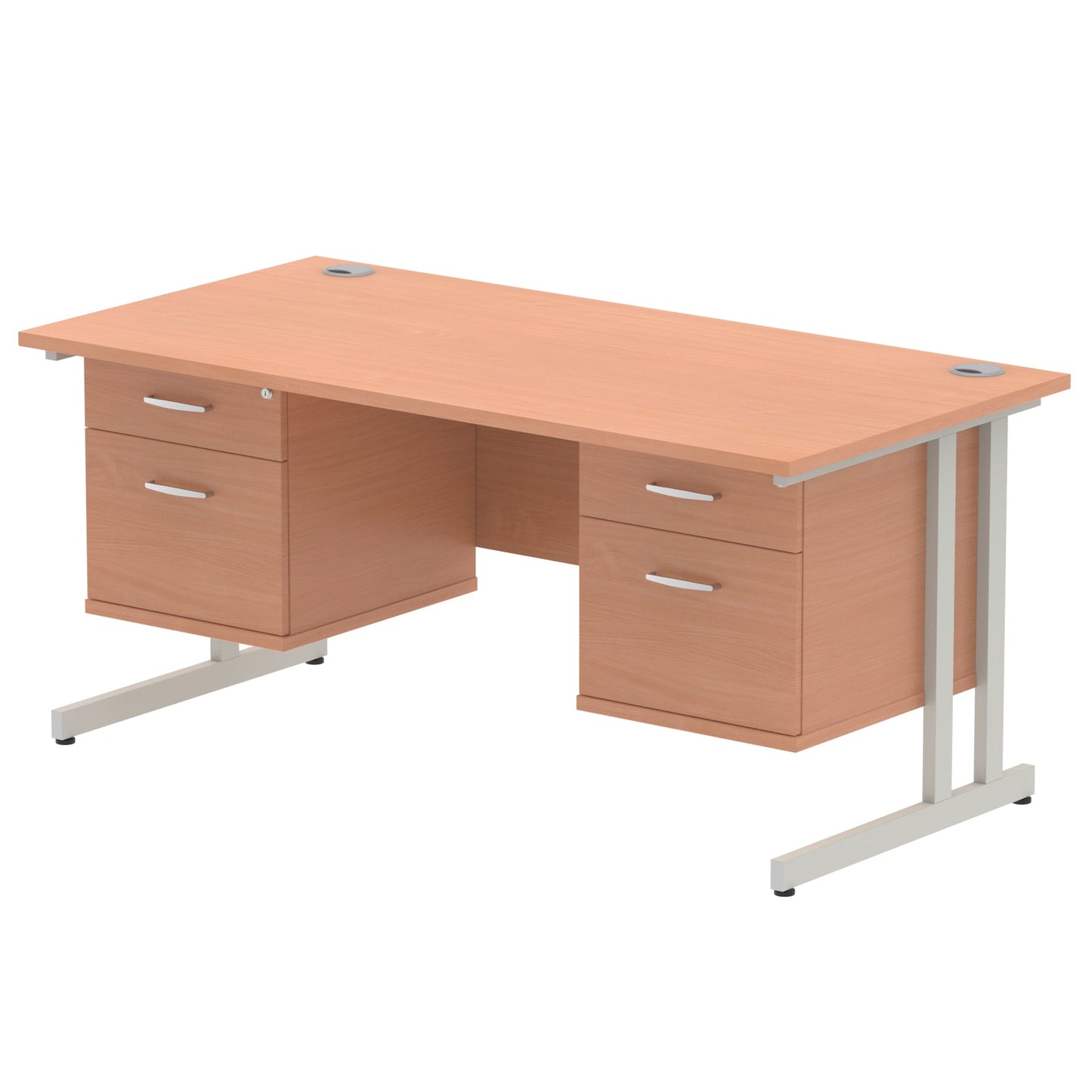 Impulse Cantilever Straight Desk Silver Frame With Fixed Pedestal