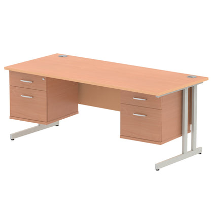 Impulse Cantilever Straight Desk Silver Frame With Fixed Pedestal