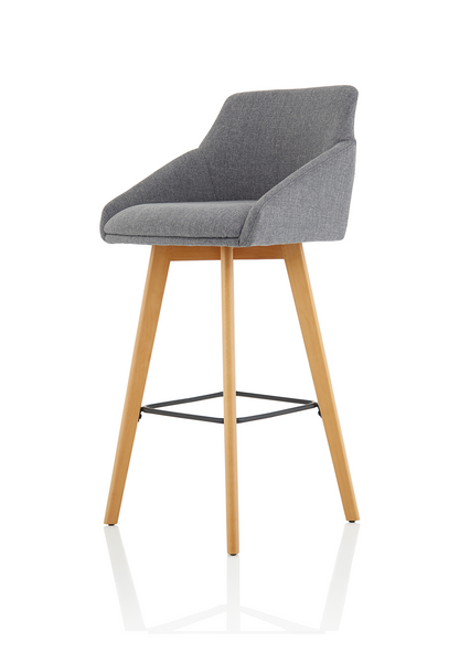 Carmen Grey Fabric Wooden Leg High Stool Chair