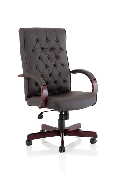 Chesterfield High Back Leather Executive Office Chair with Arms