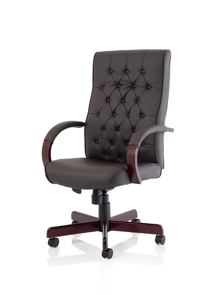 Chesterfield High Back Leather Executive Office Chair with Arms