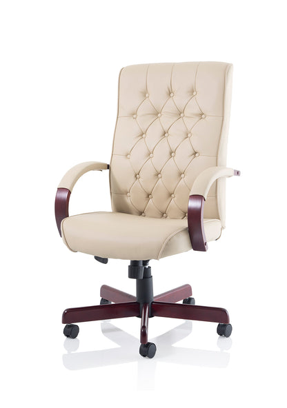 Chesterfield High Back Leather Executive Office Chair with Arms