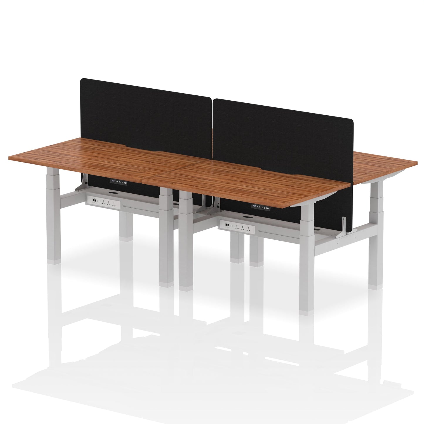 Air Back-to-Back Scalloped Edge Height Adjustable Bench Desk - 4 Person with Black Straight Screen